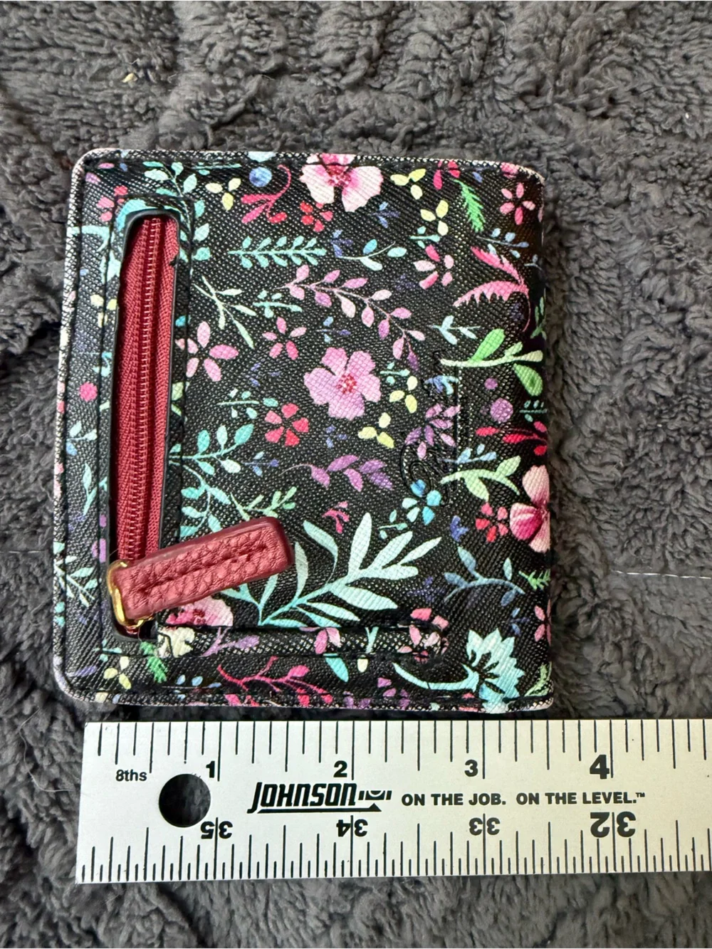 Floral Compact Card Wallet - Black with Multicolor Floral Print